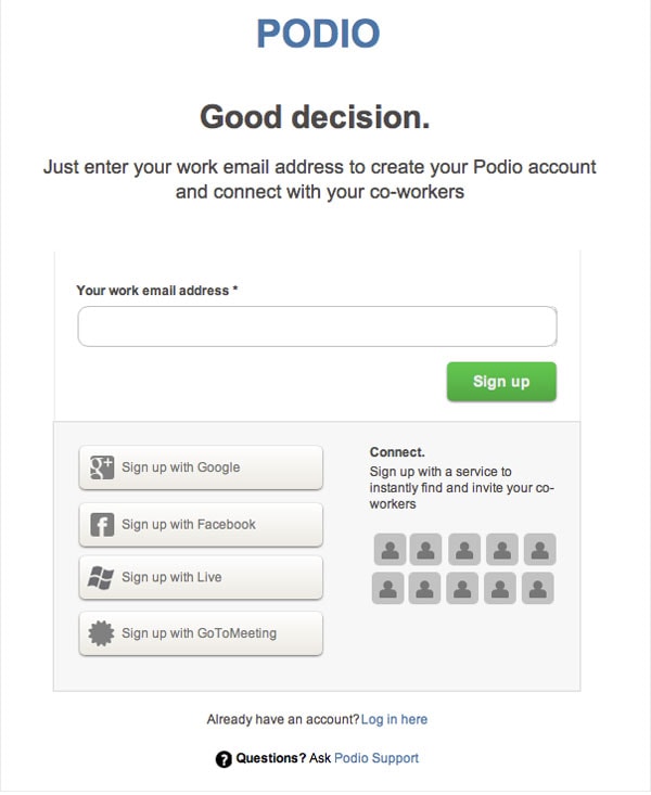 Podio Sign Up Form Wireframe Template