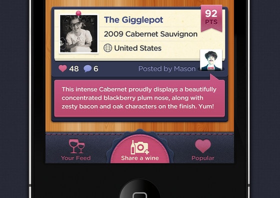 Social Wine iPhone Navigation UI Tab Bar by Mason Yarnell