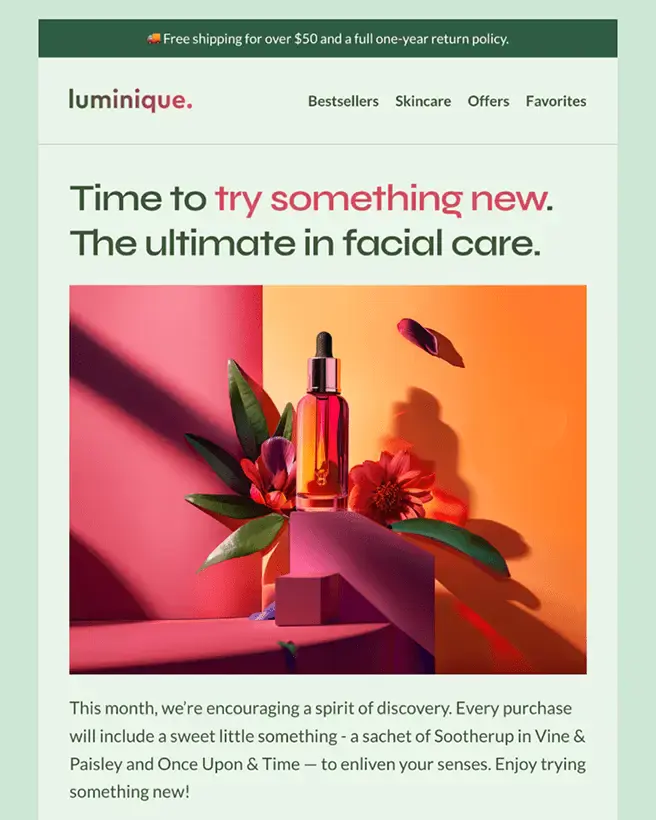 Serum bottle with red flowers on a pink and orange set