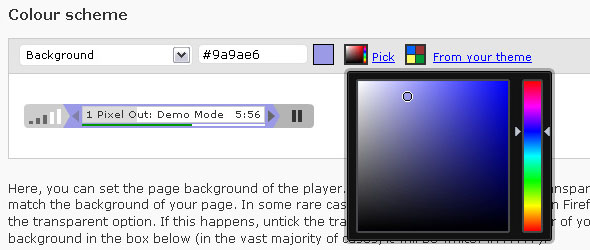 transparent music player for a website