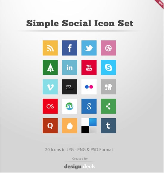 flat square social media icons