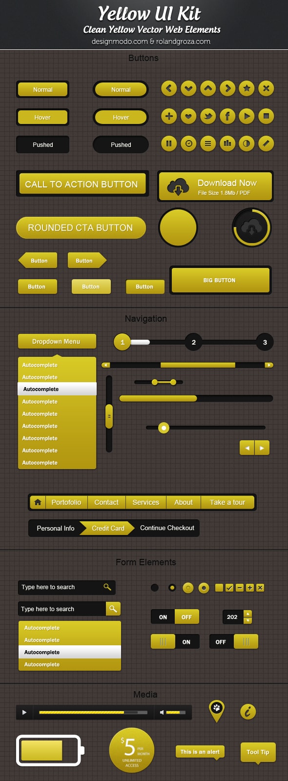 Download Free Psd Yellow Web Ui Elements Kit Designmodo