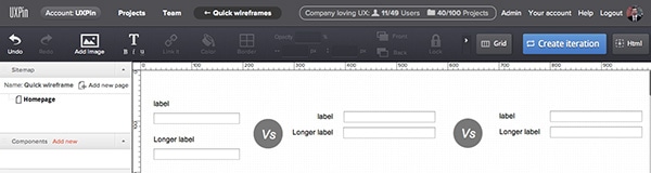 Efficient Wireframing of a Web Form