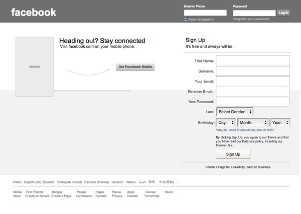 Facebook Sign Up Form Wireframe Template