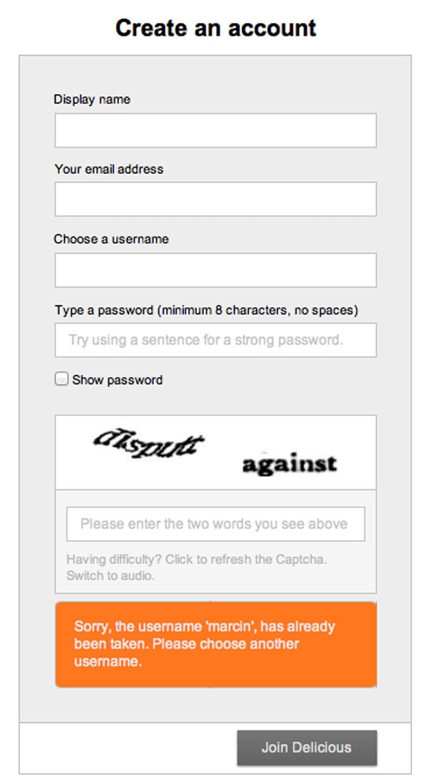 Delicious Form Validation Error Message Wireframign Template