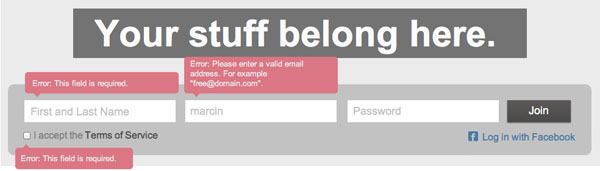 Vimeo Form Validation Error Message Wireframing Template