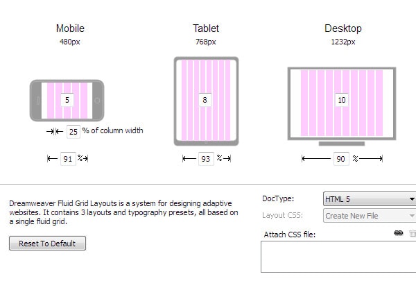 fluid grid layout dreamweaver cc 2018
