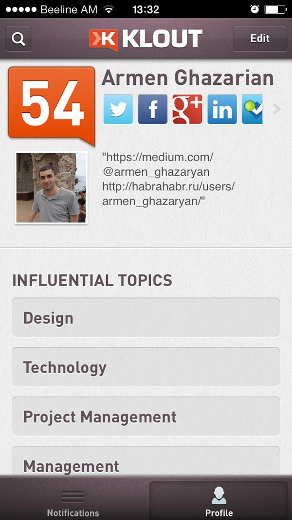 Klout app