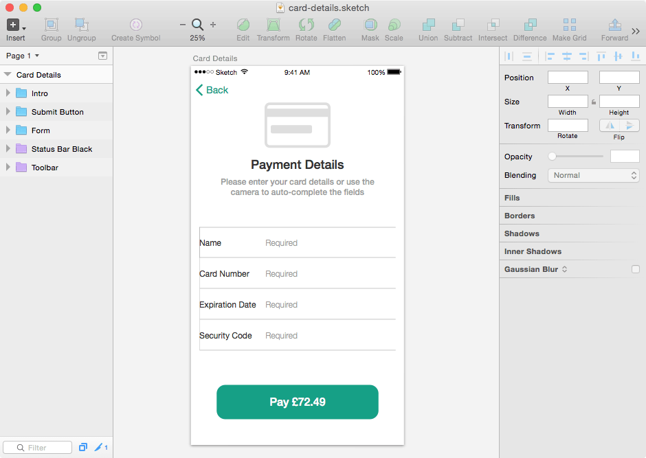 Design A Card Details App Screen In Sketch 3 Tutorial