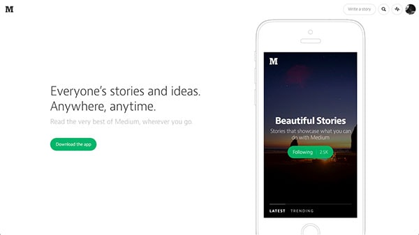 medium iphone app landing page