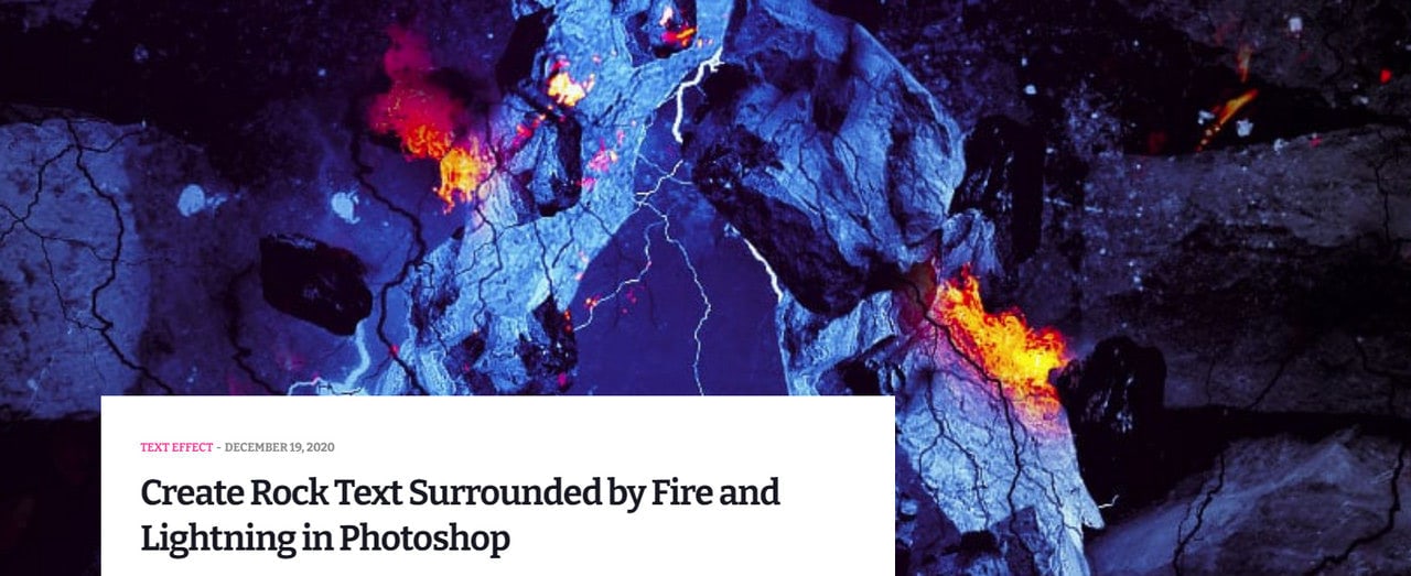 Create Rock Text Surrounded by Fire and Lightning