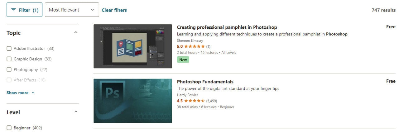 Free Photoshop Tutorials in Udemy