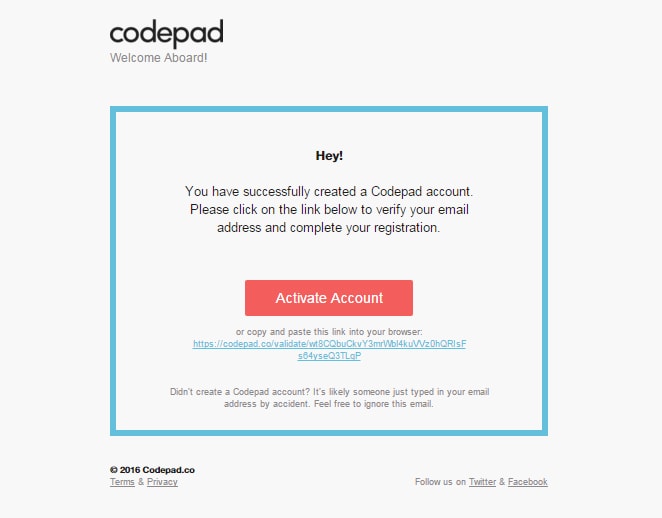 Codepad Activate Account