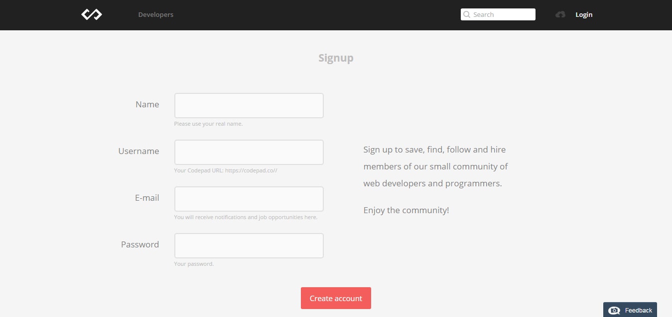 Codepad Sign-up