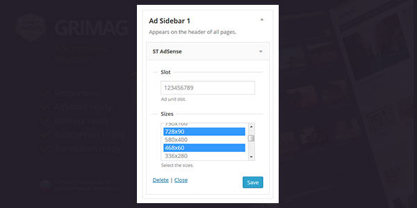 Grimag responsive Ad Sense settings