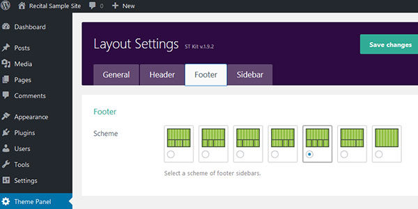 Recital Footer settings