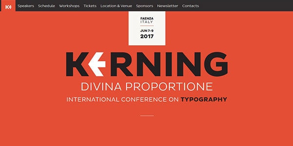 Kerning, the international typography conference homepage screenshot