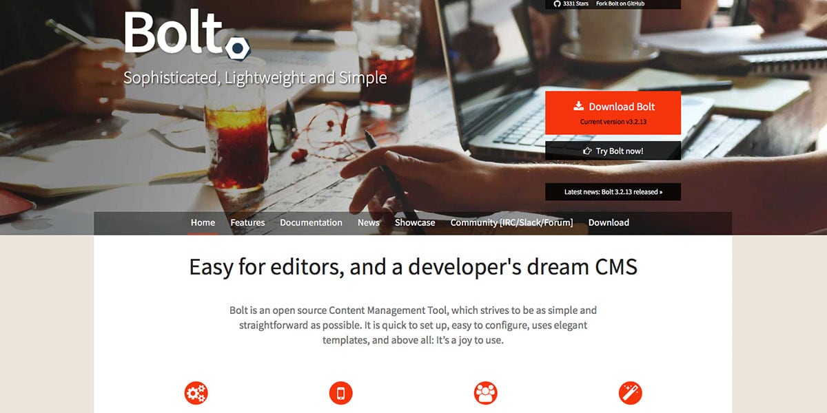 Bolt CMS Homepage