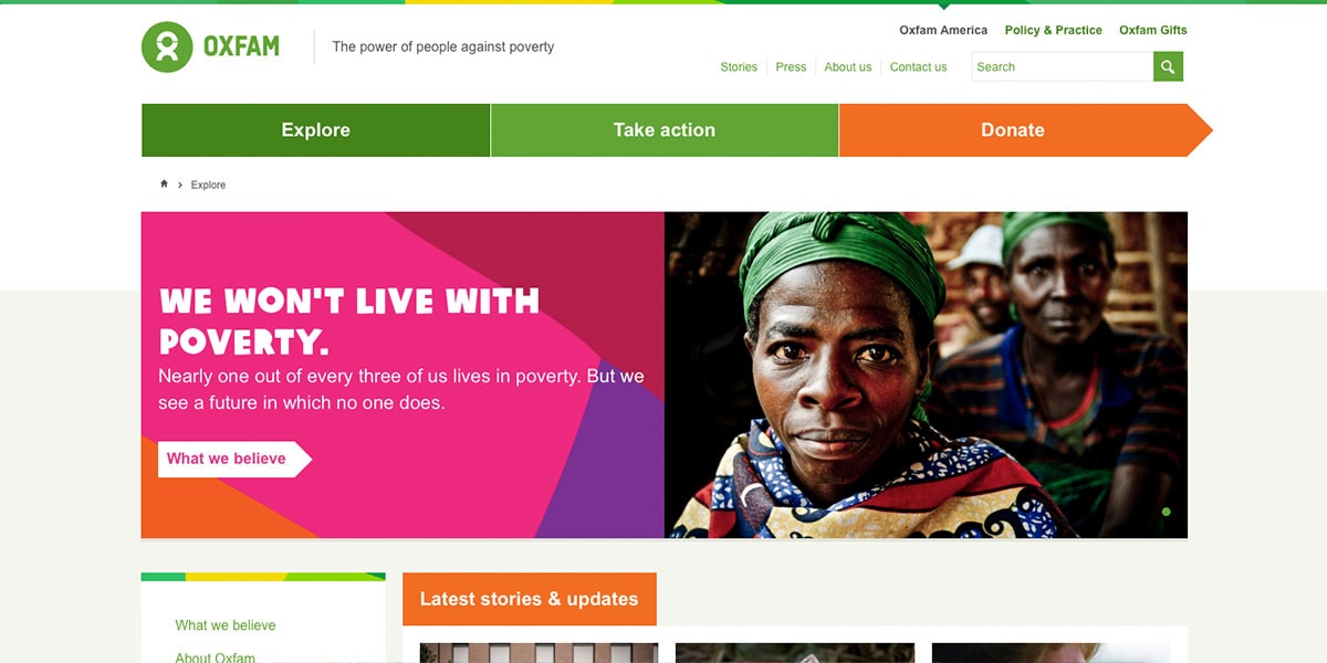 Oxfam Mezanine based website