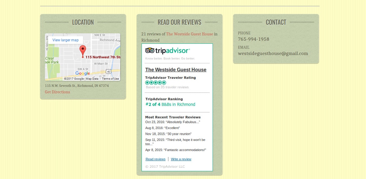 Screenshot of the West Side Guesthouse Website