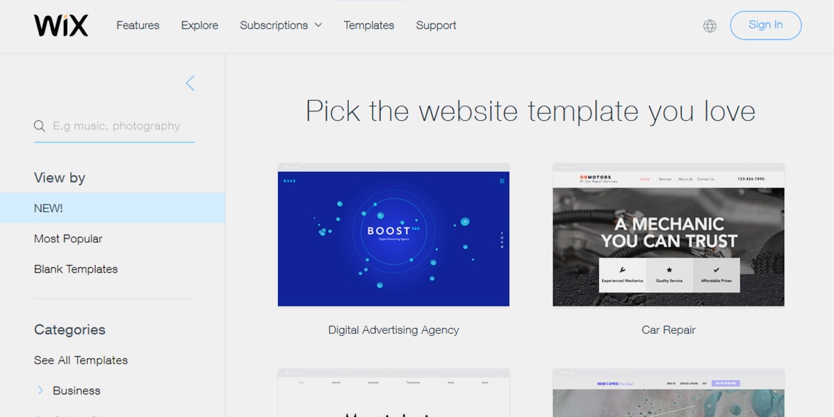 Wix.com templates