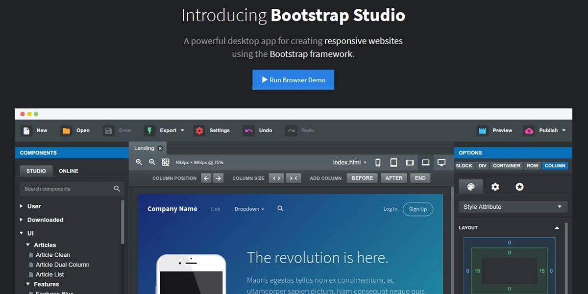 Bootstrap Studio screenshot