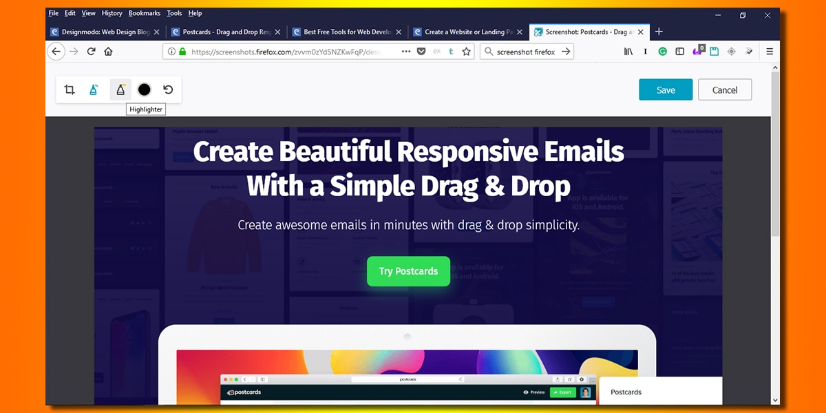 Screenshot of Firefox 59 revamped screenshot tool