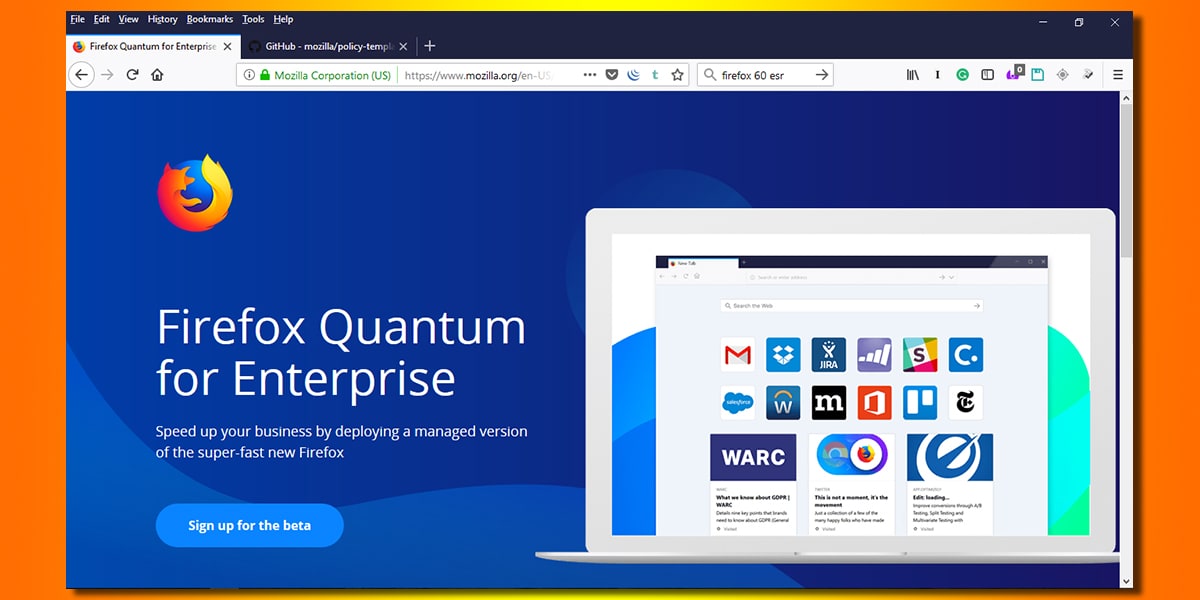 Screenshot of Firefox Quantum ESR