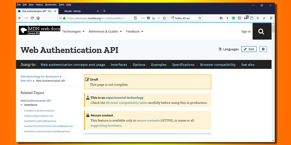 Firefox Web Authentication in Firefox 60