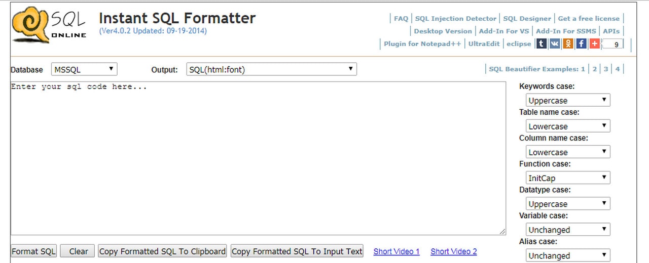 sql online formatter