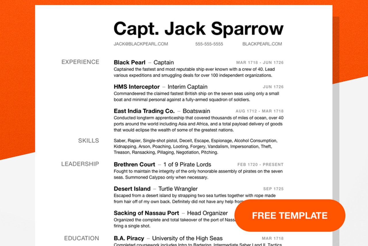 Capt Jack Sparrow Resume Template