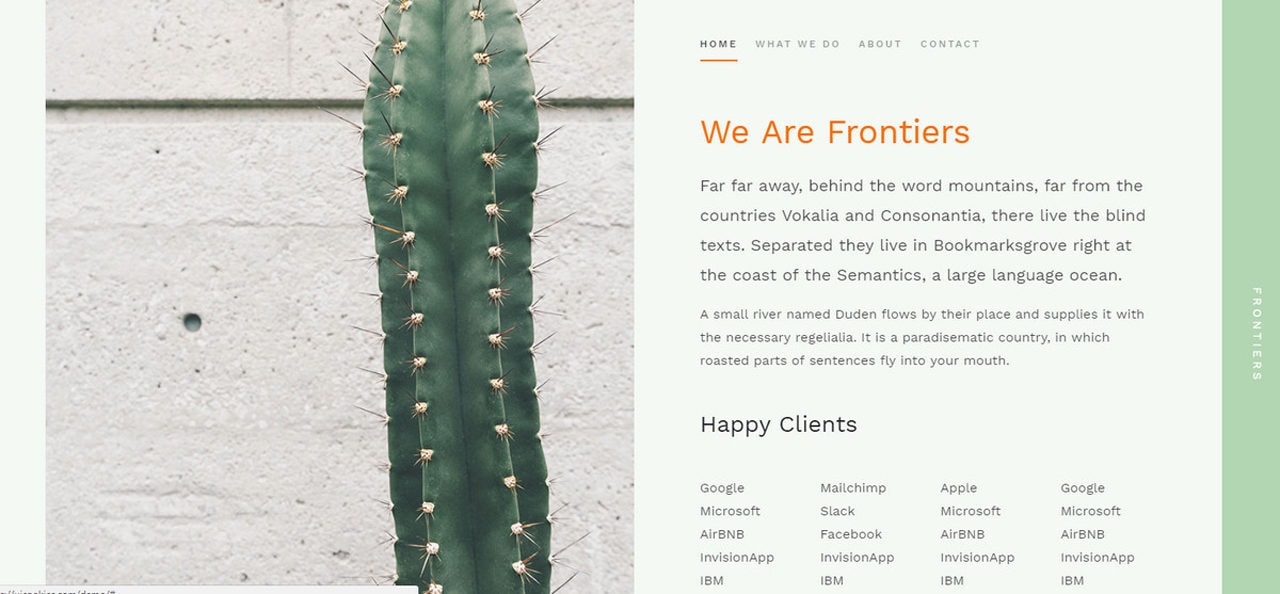 Theme with four Standard Sections for Introducing a Small Agency to an Online Audience