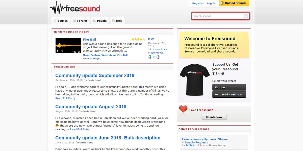 FreeSound Homepage