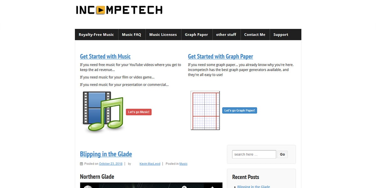 Página de inicio de Incompetech