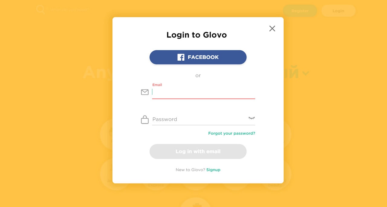 Alternative login pages on Facebook website.