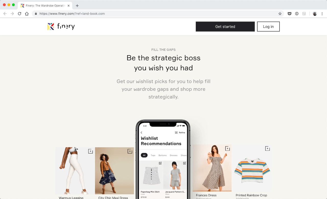 Finery's landing page