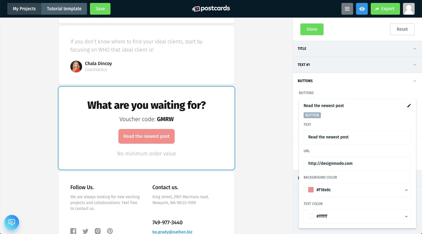 Customizing the call to action email template