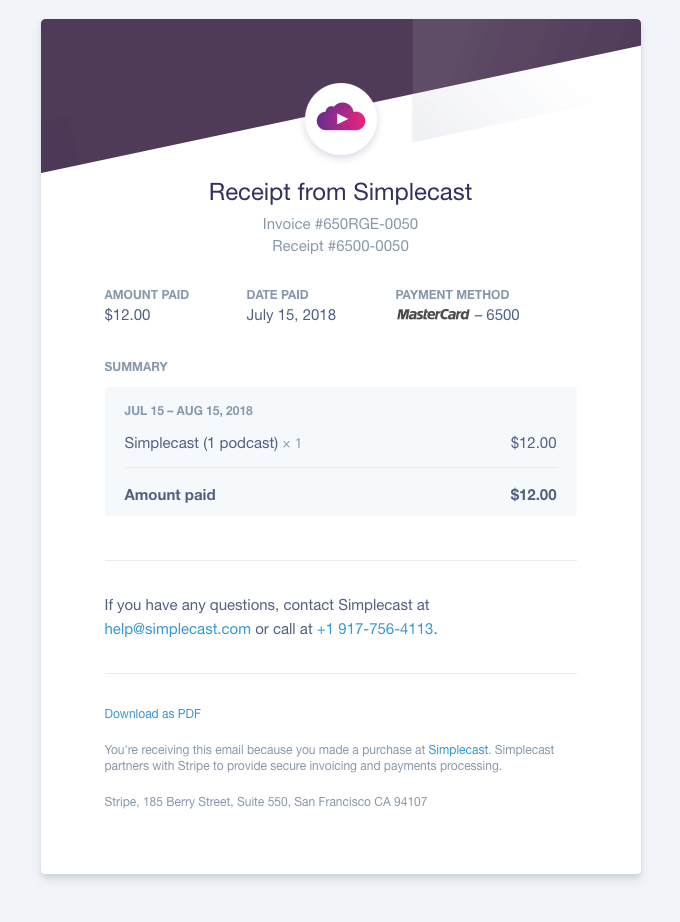 Your receipt from Simplecast