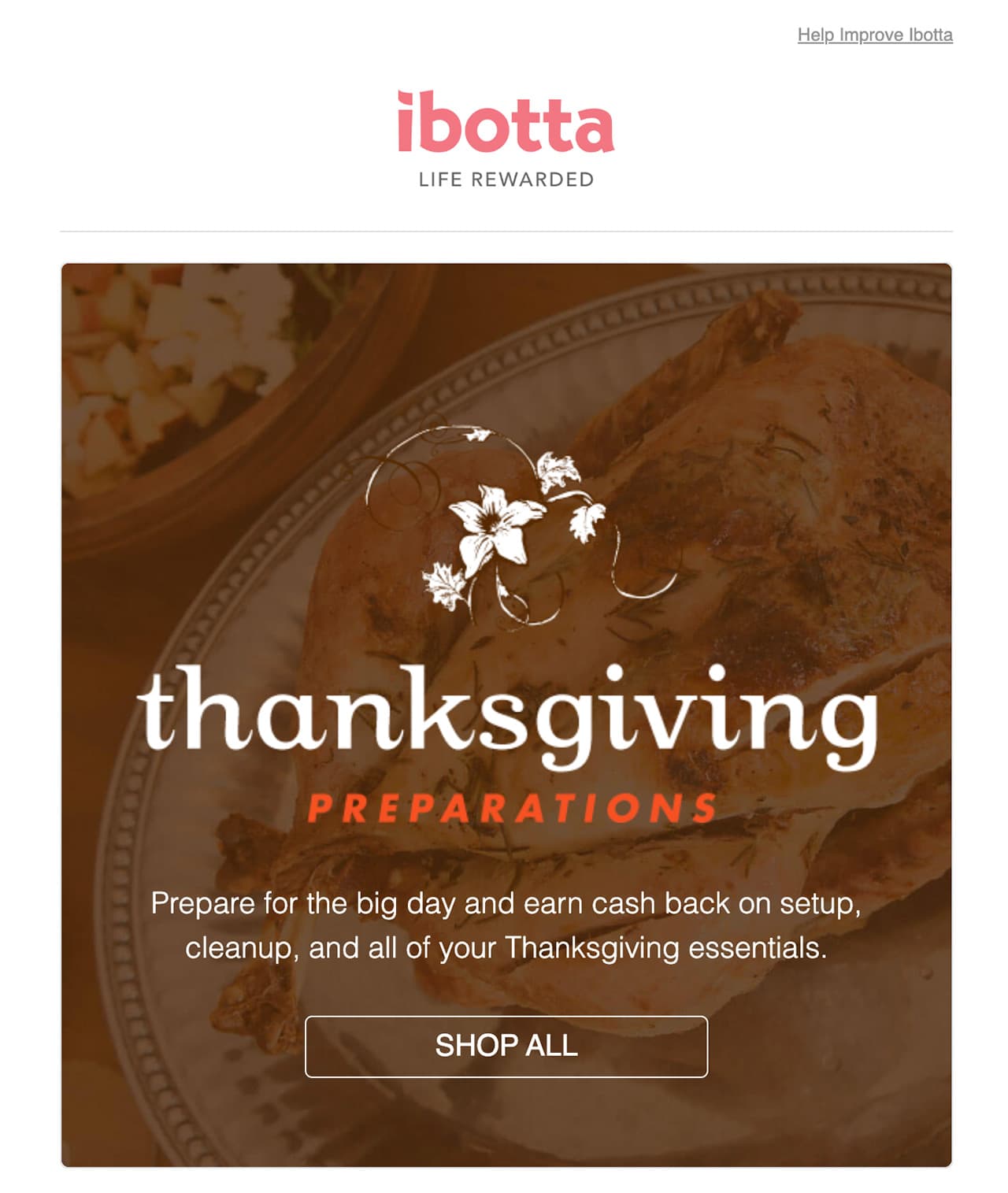 Thanksgiving email newsletter example
