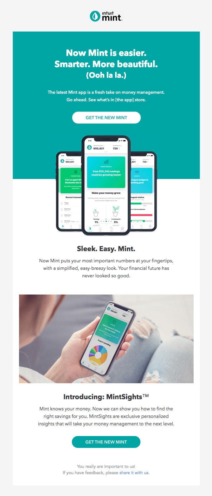 Product update email from Mint