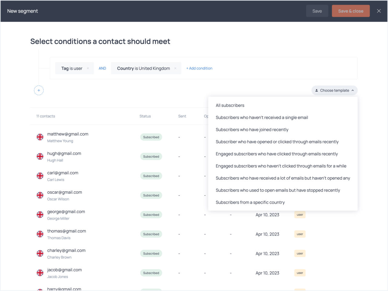 Pre-built segment templates in Getsitecontrol