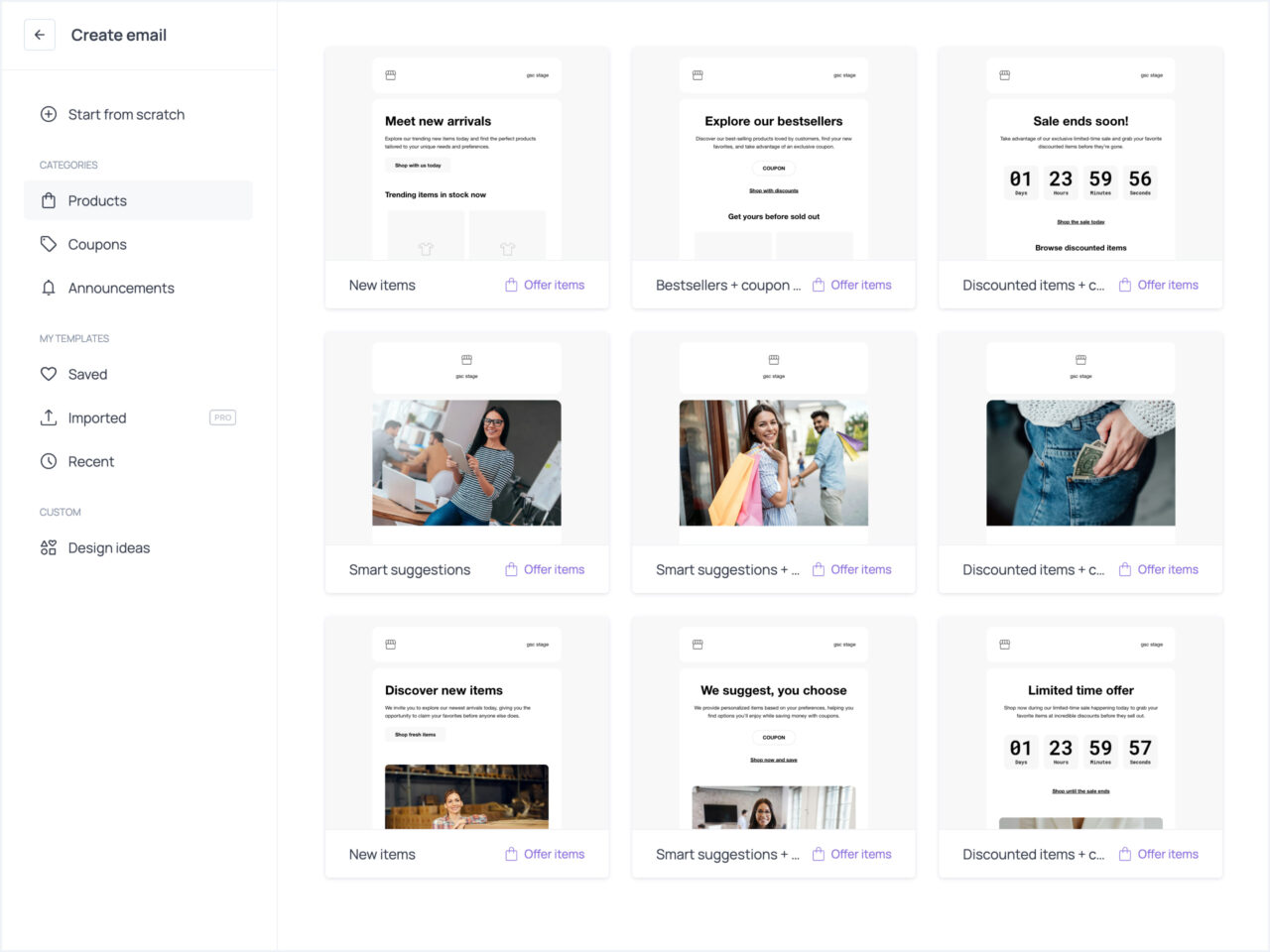 Getsitecontrol email template gallery