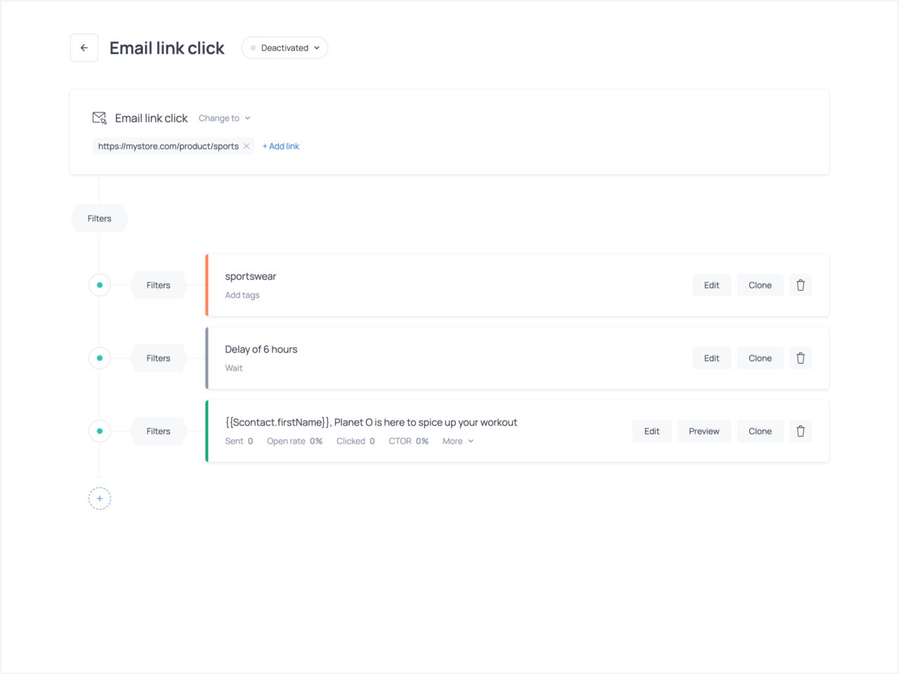 Example of Getsitecontrol email automation logic flow