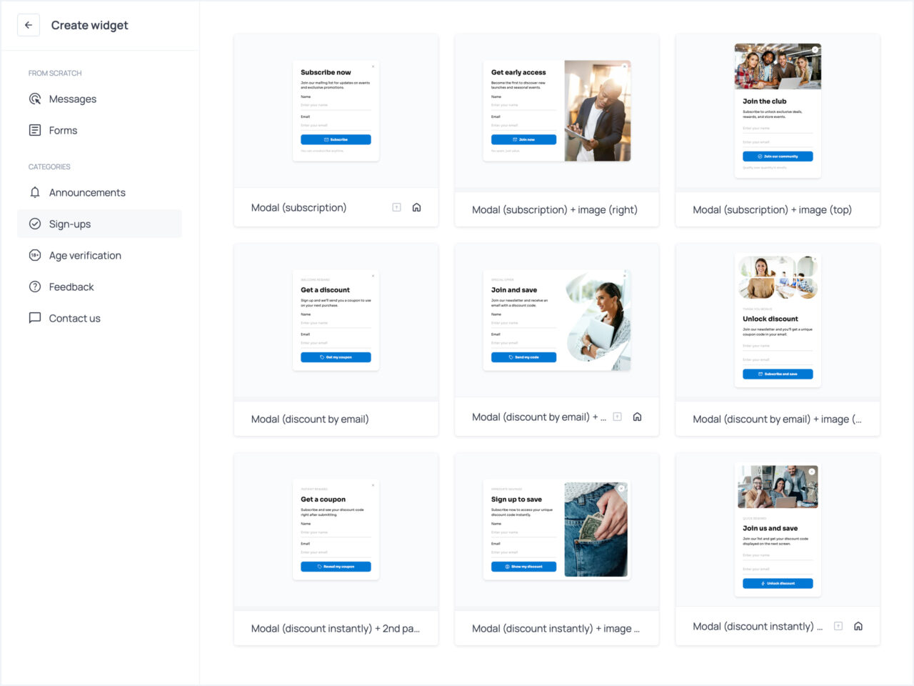 Getsitecontrol premade widget template gallery