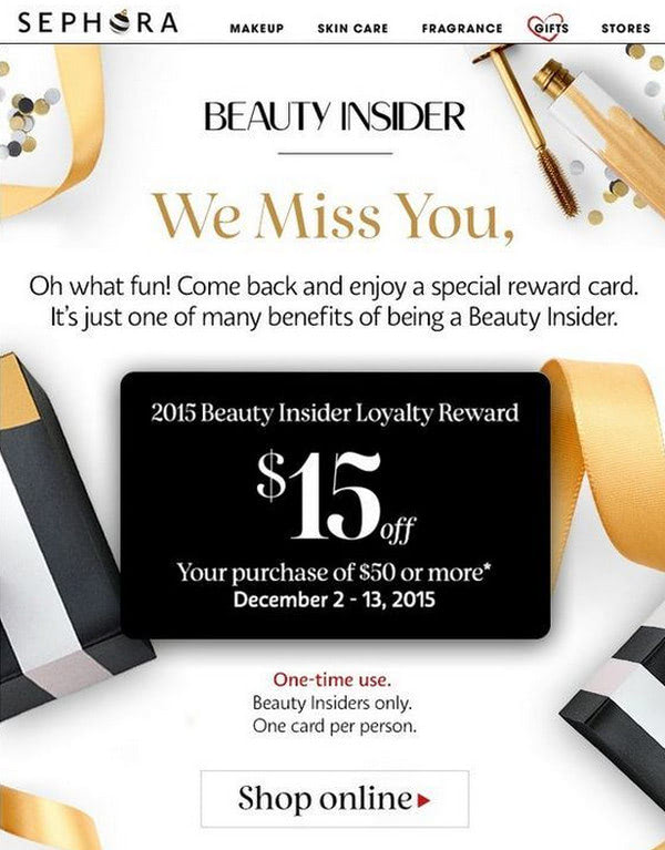 Win-back Email Example from Sephora