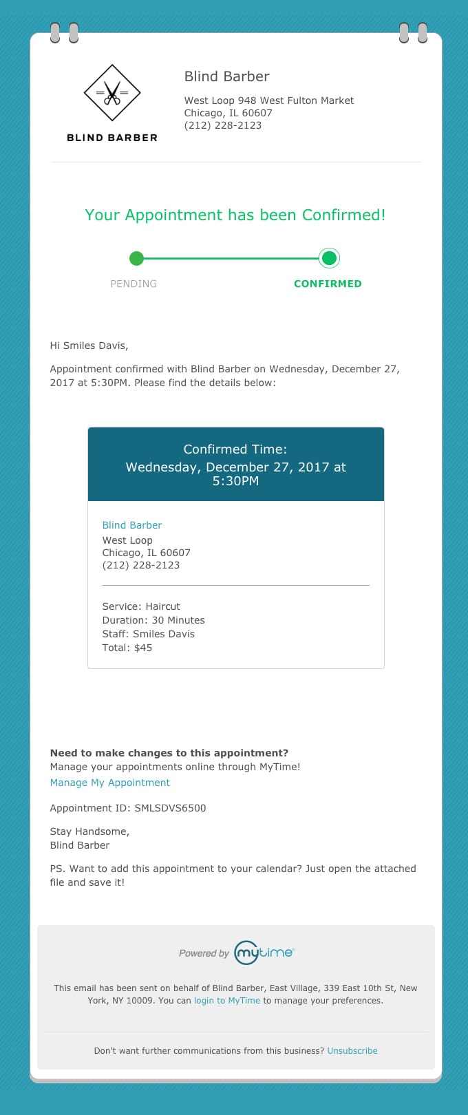 Design of Confirmation Emails