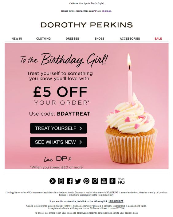 Customer Appreciation email example from Dorothy Perkins