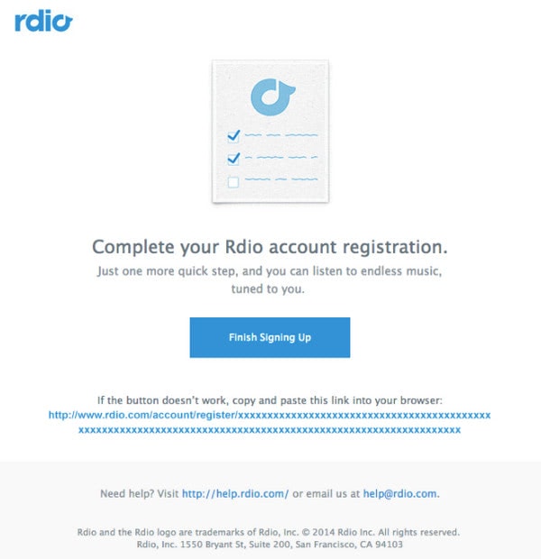 Follow-up Email Example from Rdio