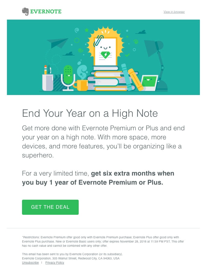 Upselling Email Example from Evernote