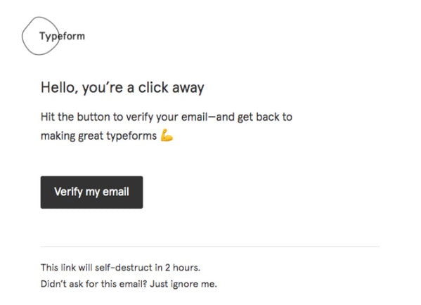 Verification Email Example from Typeform